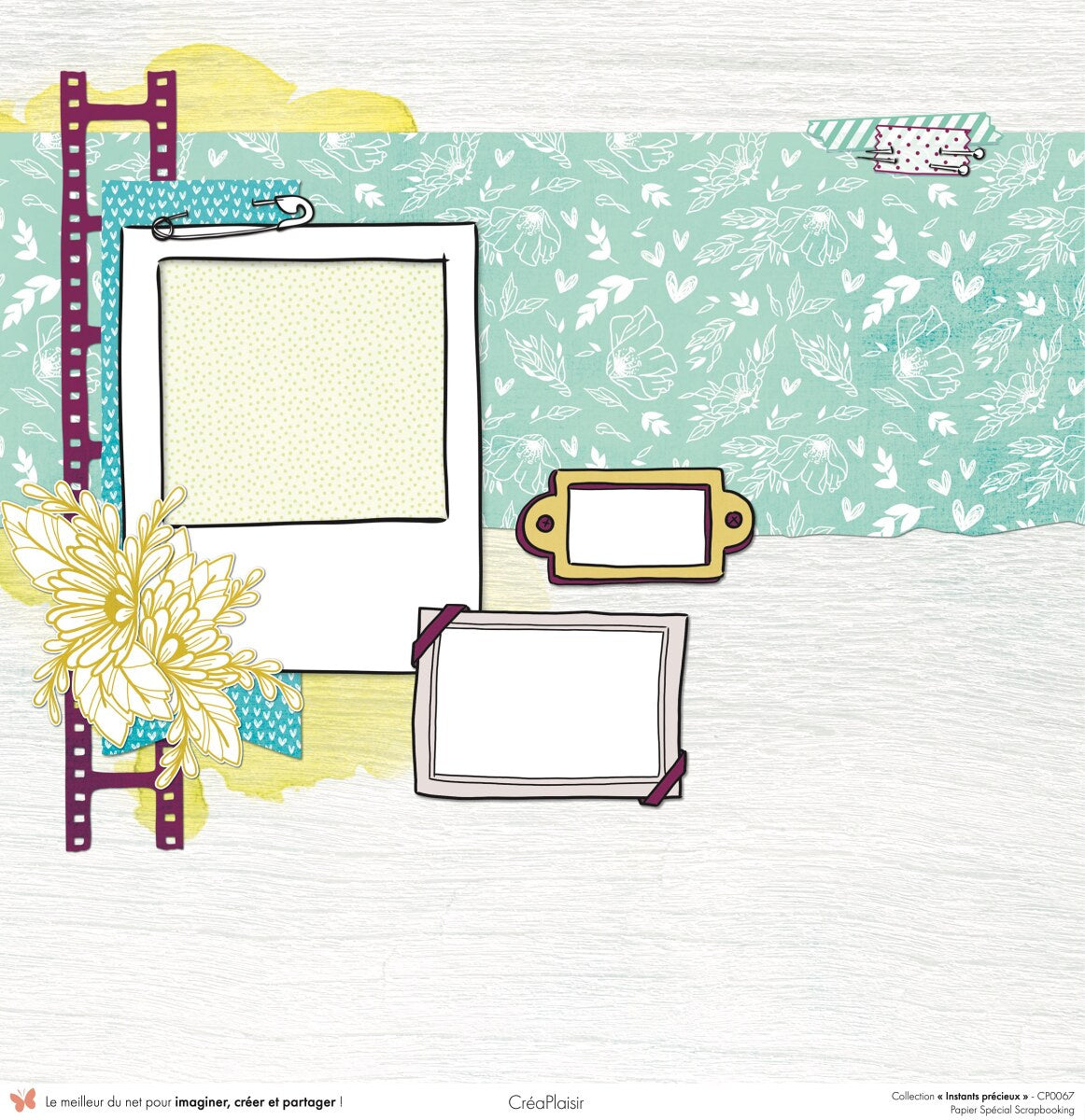 Set 12 papiers Instants précieux - 12 papiers : 6 papiers 30,5x31,5 cm + 6 papiers 12x30,5cm