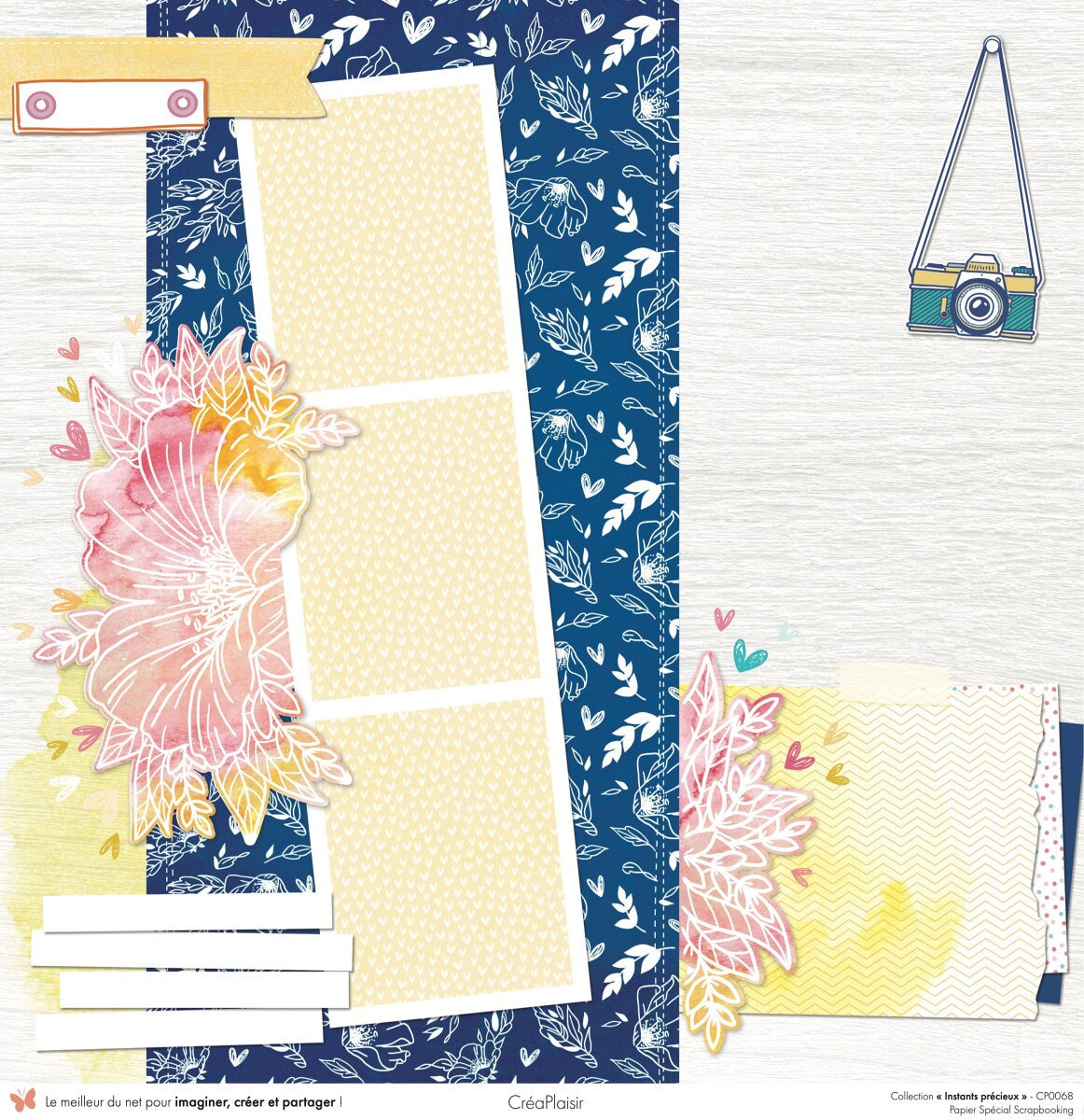 Set 12 papiers Instants précieux - 12 papiers : 6 papiers 30,5x31,5 cm + 6 papiers 12x30,5cm