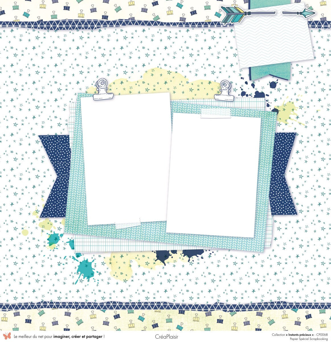 Set 12 papiers Instants précieux - 12 papiers : 6 papiers 30,5x31,5 cm + 6 papiers 12x30,5cm