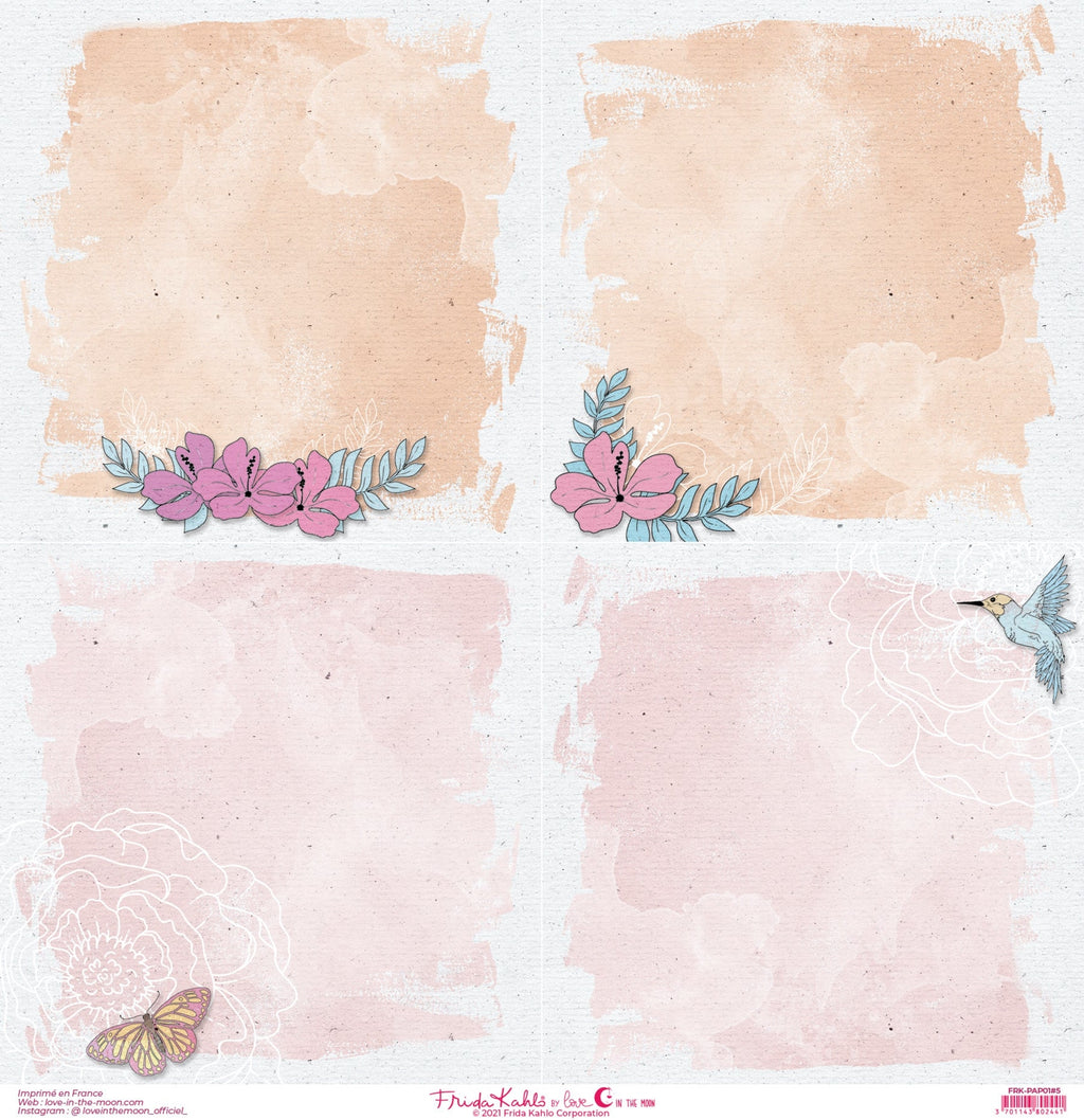 Set de 12 papiers de scrapbooking "Viva la Vida" Frida Kahlo