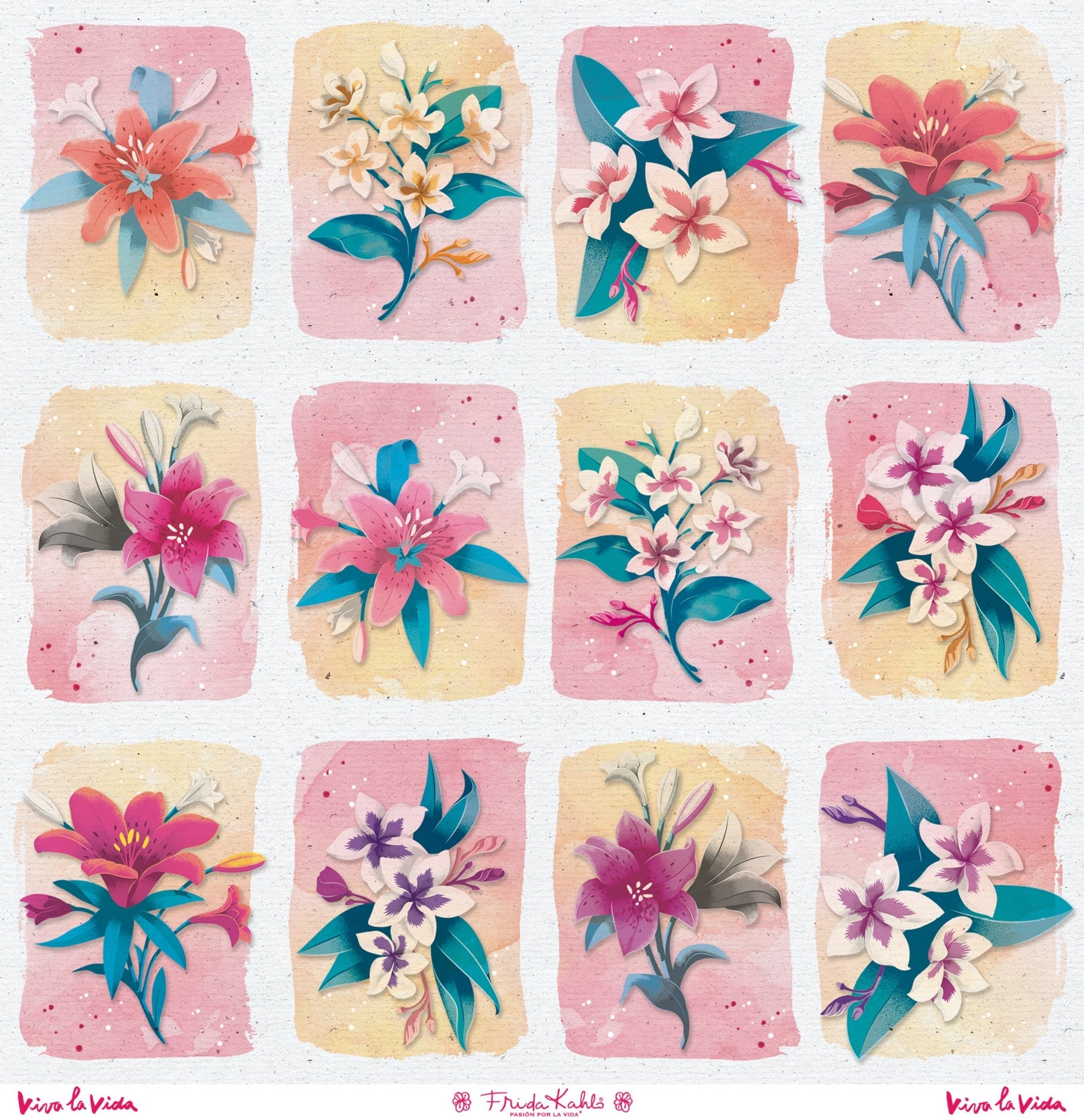 Set de 12 papiers de scrapbooking "Viva la Vida" Frida Kahlo
