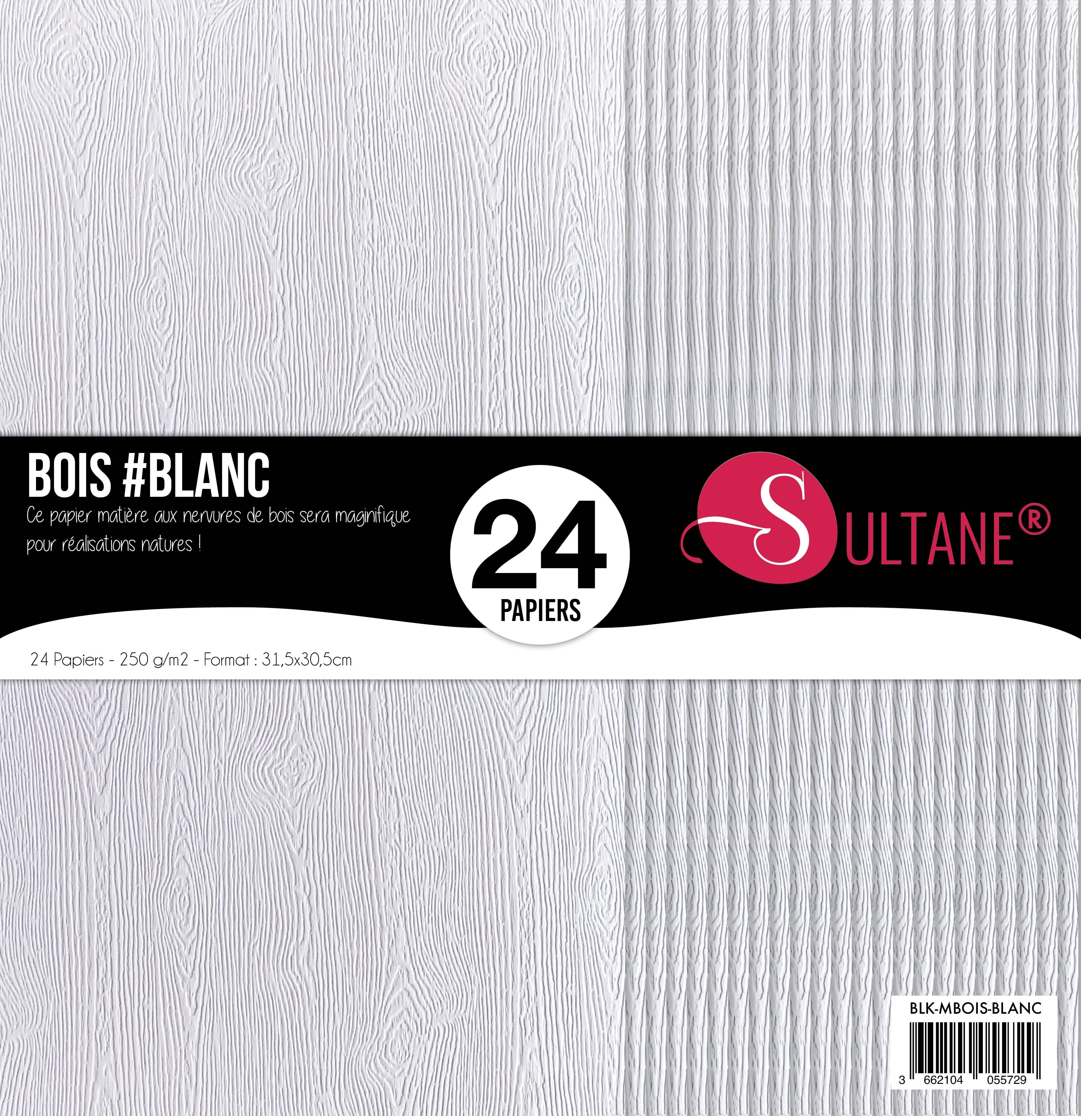 Bloc de 24 papiers Sultane -Texture bois Blanc - 300g/m2