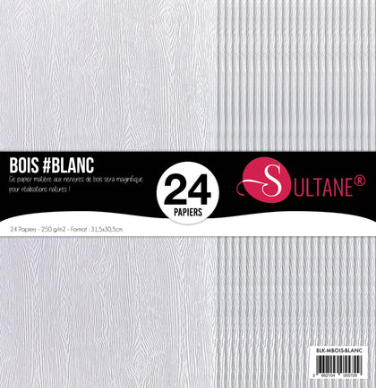 Bloc de 24 papiers Sultane -Texture bois Blanc - 300g/m2