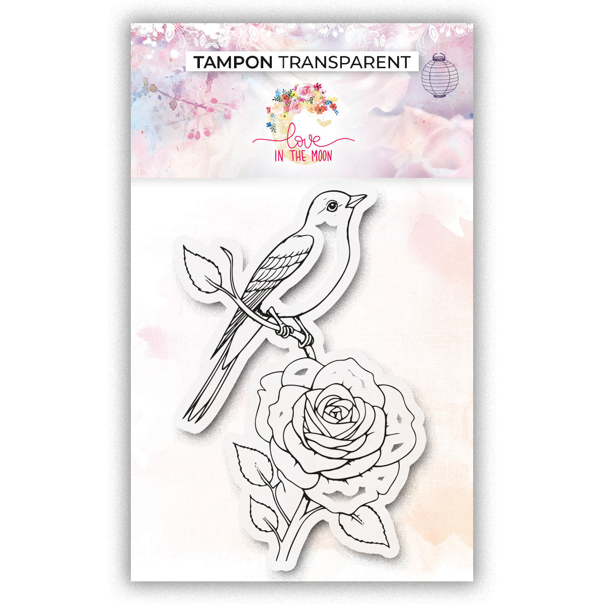 Tampon - Shabby - Oiseau sur sa branche et sa jolie rose