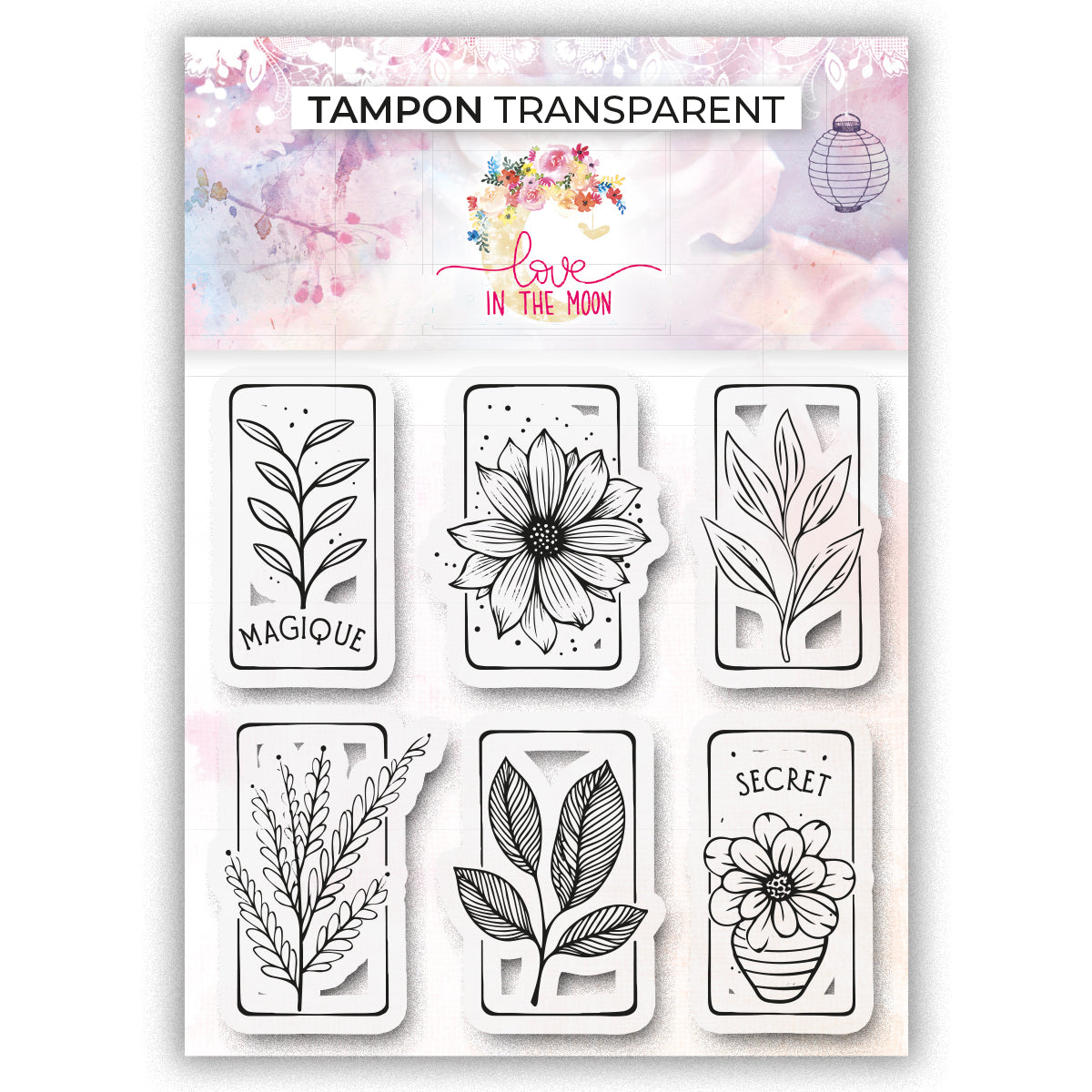Set de 6 tampons - 6 mini-cartes fleurs - 10x10cm