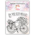 Set de 2 tampons - Vélo avec l'expression la vie est belle - 10x10cm