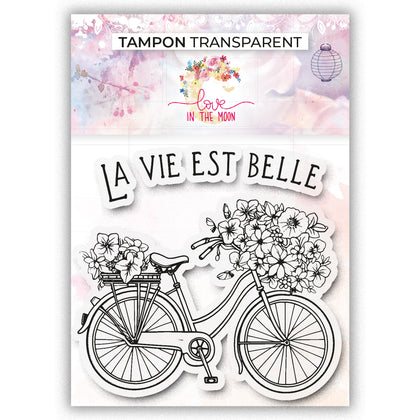 Set de 2 tampons - Vélo avec l'expression la vie est belle - 10x10cm