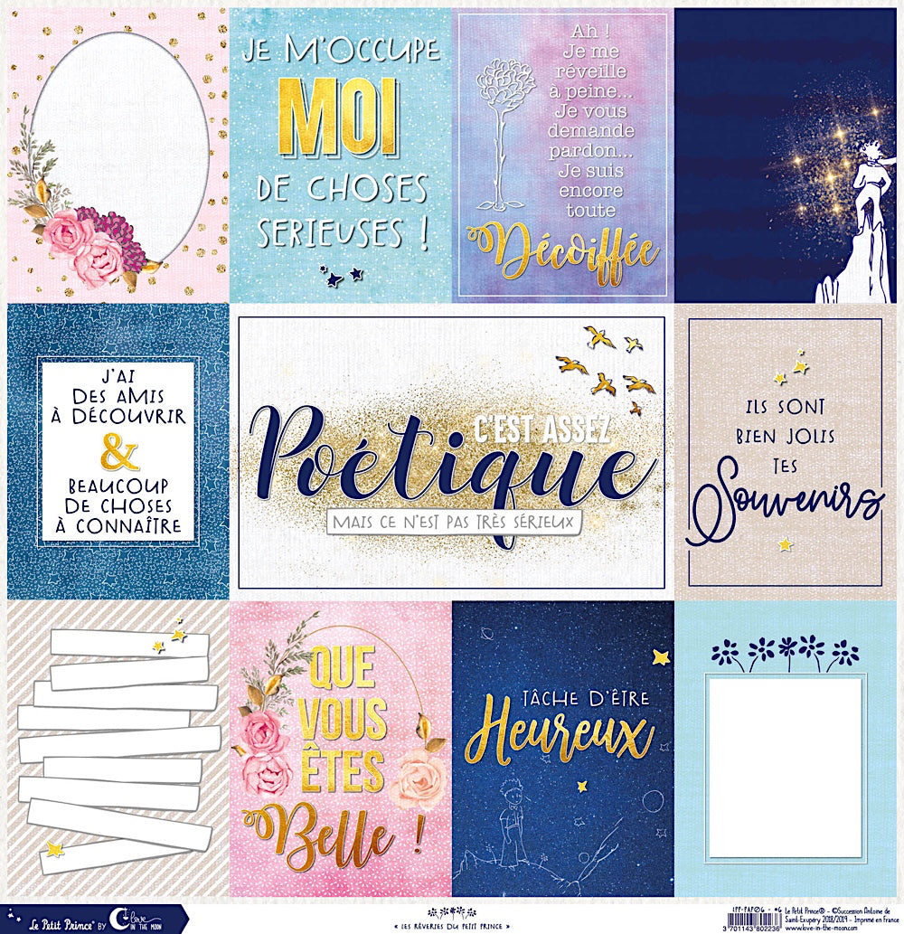Set de 12 papiers Les rêveries du Petit Prince 250 g/m2 - 30,5x30,5 cm