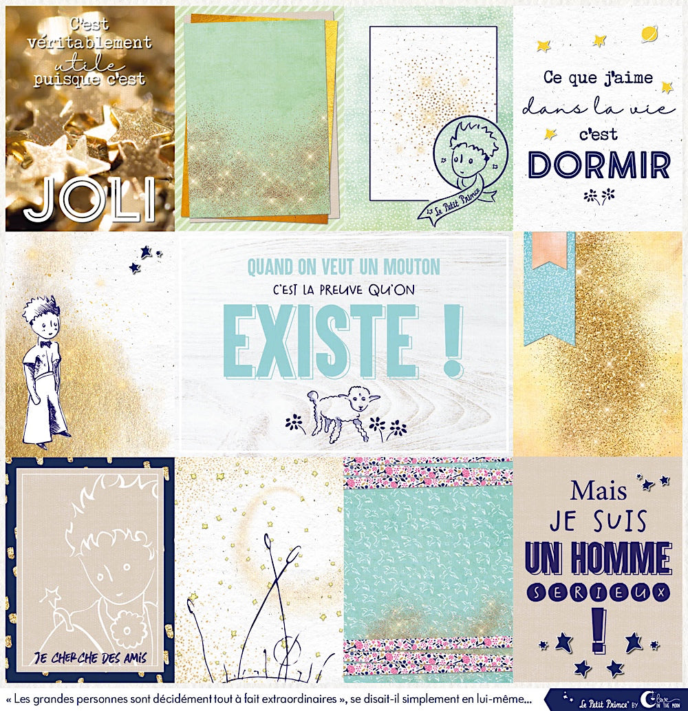 Set de 12 papiers Les rêveries du Petit Prince 250 g/m2 - 30,5x30,5 cm