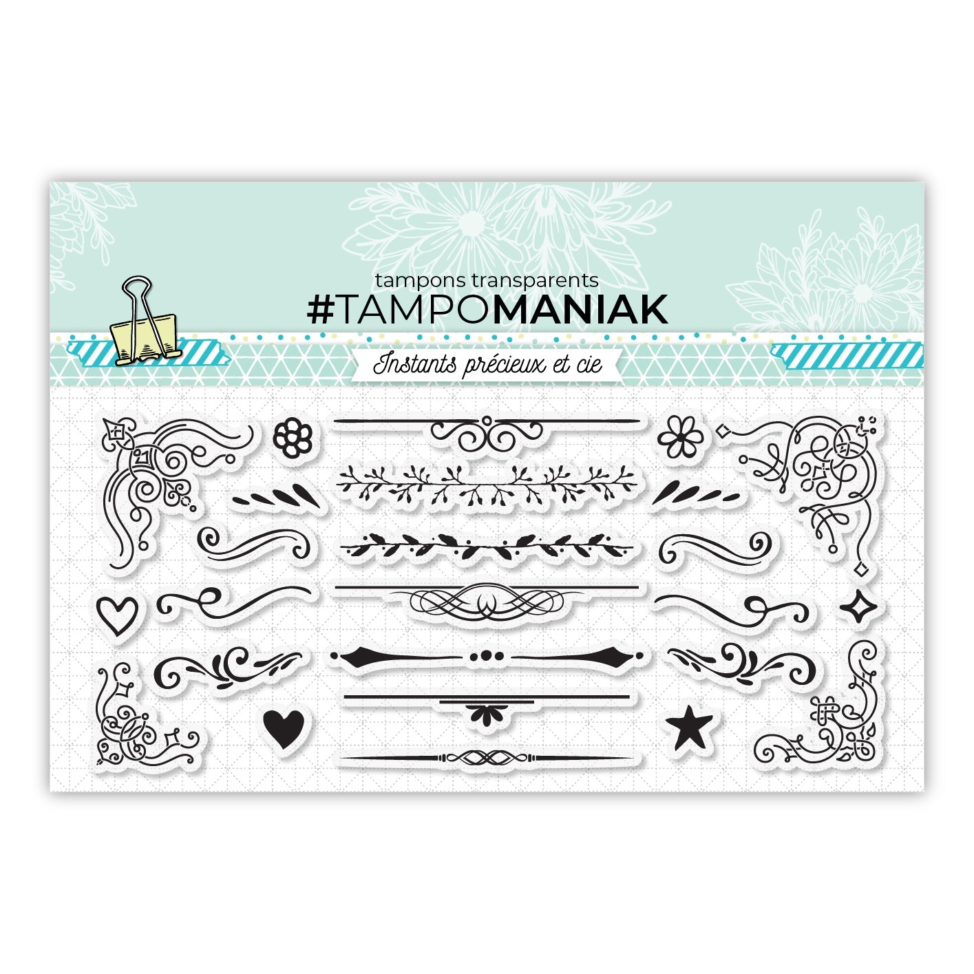 Set de 25 tampons ornements, embellissements - 10x21cm