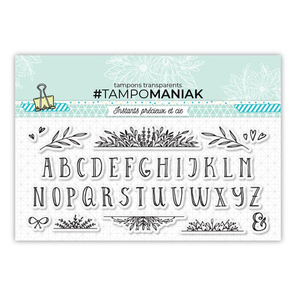 Set de 36 tampons clear Abécédaire herbier - 10x21cm