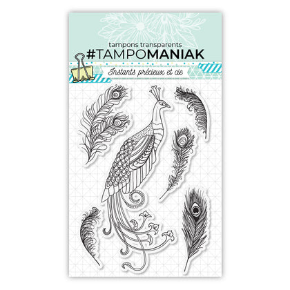 Tampon paon et plumes - 10x15cm