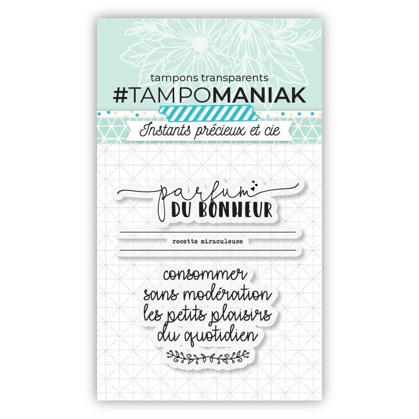 Sets de tampons clear - Parfum de bonheur, consommer sans modération - 6,5x7cm - PTM-0001
