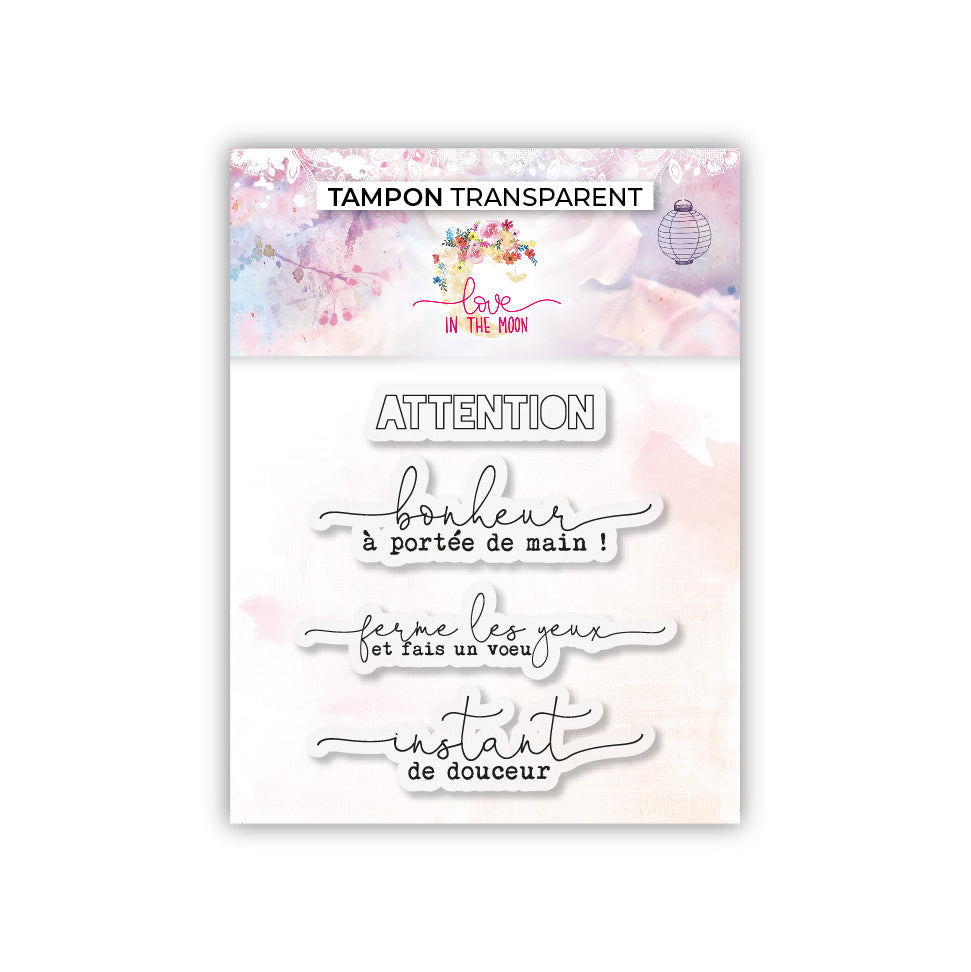 Set de 4 tampons - Bonheur à porté de main - 6,5x7cm