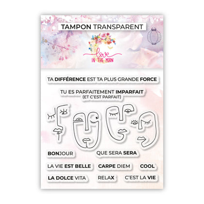 Set de 14 tampons - Visages & expressions - 10x10cm