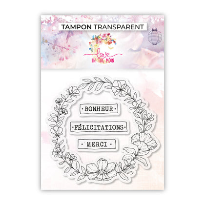 Set de 4 tampons - Merci, bonheur, félicitations - 10x10cm