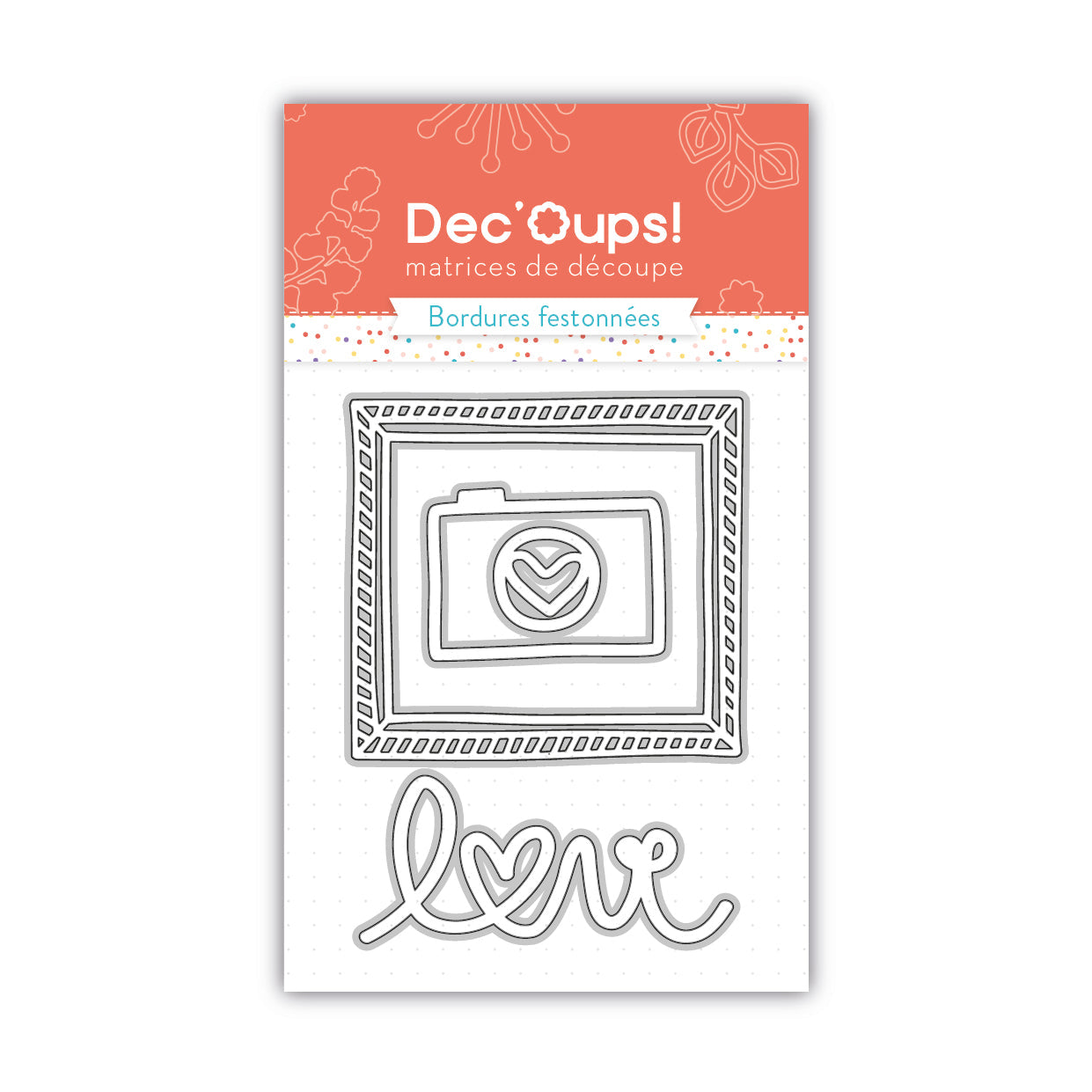 Matrices de découpe cadre palaroïd + appareil photo coeur & mot love - 7,5x10cm
