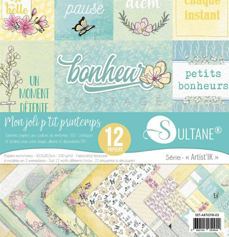 Set 12 papiers scrapbooking - Mon joli petit printemps - 250g/m2