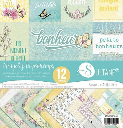 Set 12 papiers scrapbooking - Mon joli petit printemps - 250g/m2