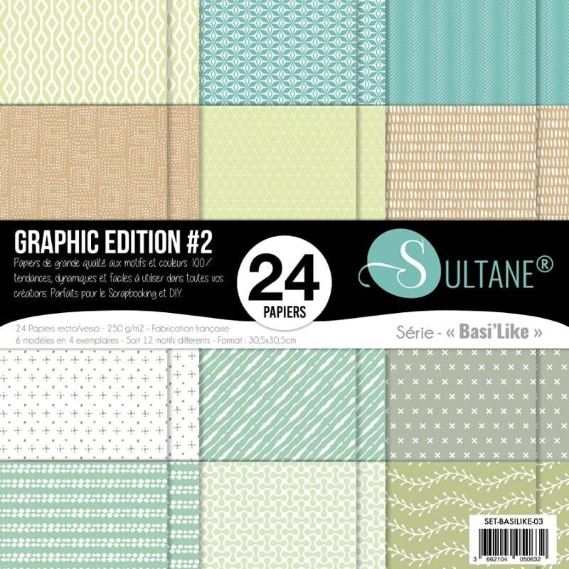 Set 12 papiers scrapbooking motifs graphiques - 250g/m2