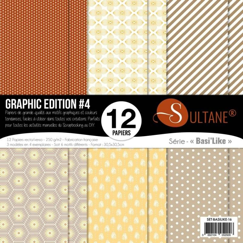 Set de 12 papiers Sultane recto/verso 30,5x30,5 cm - 250 g/m2 - Graphic édition 4