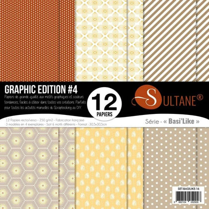 Set de 12 papiers Sultane recto/verso 30,5x30,5 cm - 250 g/m2 - Graphic édition 4
