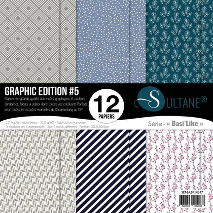 Set de 12 papiers Sultane recto/verso 30,5x30,5 cm - 250 g/m2 - Graphique Edition 5