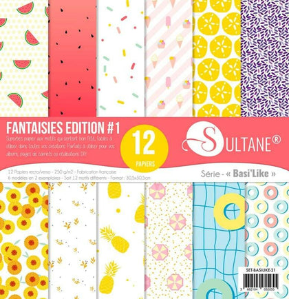 Set 12 papiers scrapbooking été - 250g/m2