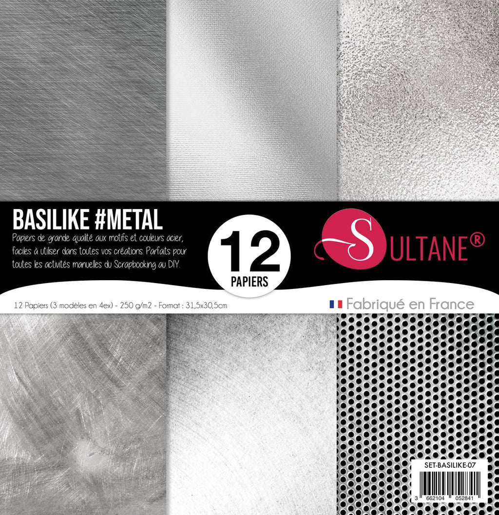Set de 12 papiers Sultane Effet Métal - 250 g/2 - 31,5x30,5 cm
