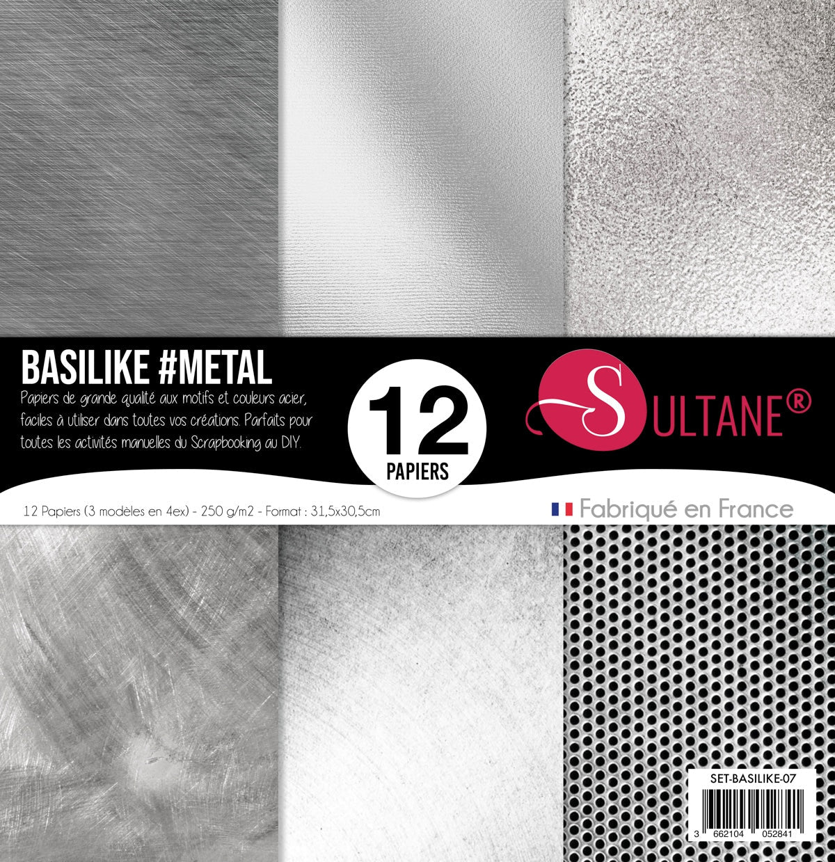 Set de 12 papiers Sultane Effet Métal - 250 g/2 - 31,5x30,5 cm