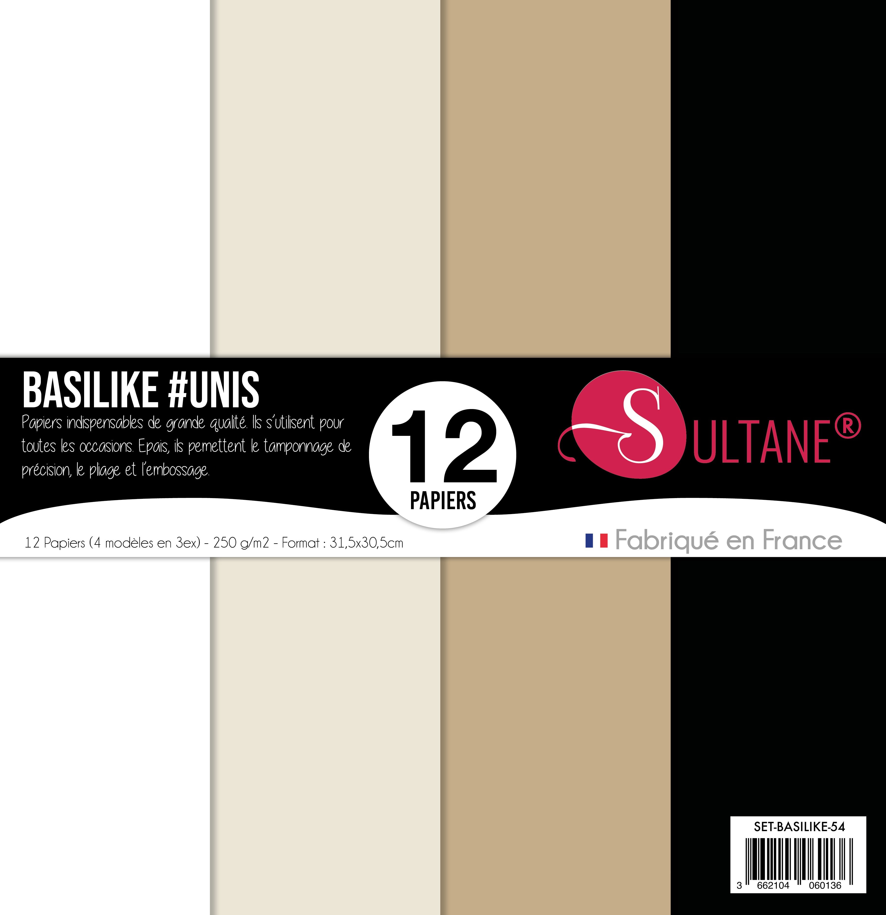 Set de 12 papiers Sultane Authentik Unis - 4 couleurs (Blanc / Sable / Chocolat / Noir)