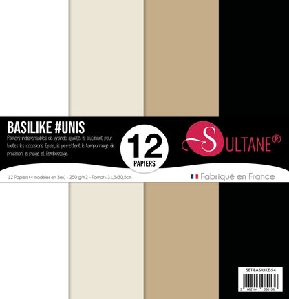 Set de 12 papiers Sultane Authentik Unis - 4 couleurs (Blanc / Sable / Chocolat / Noir)