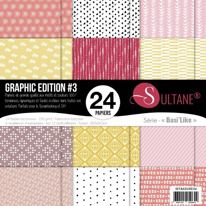 Set de 24 papiers Sultane Basi'Like recto/verso 30,5x30,5 cm - 250 g/m2 - Graphic édition 3