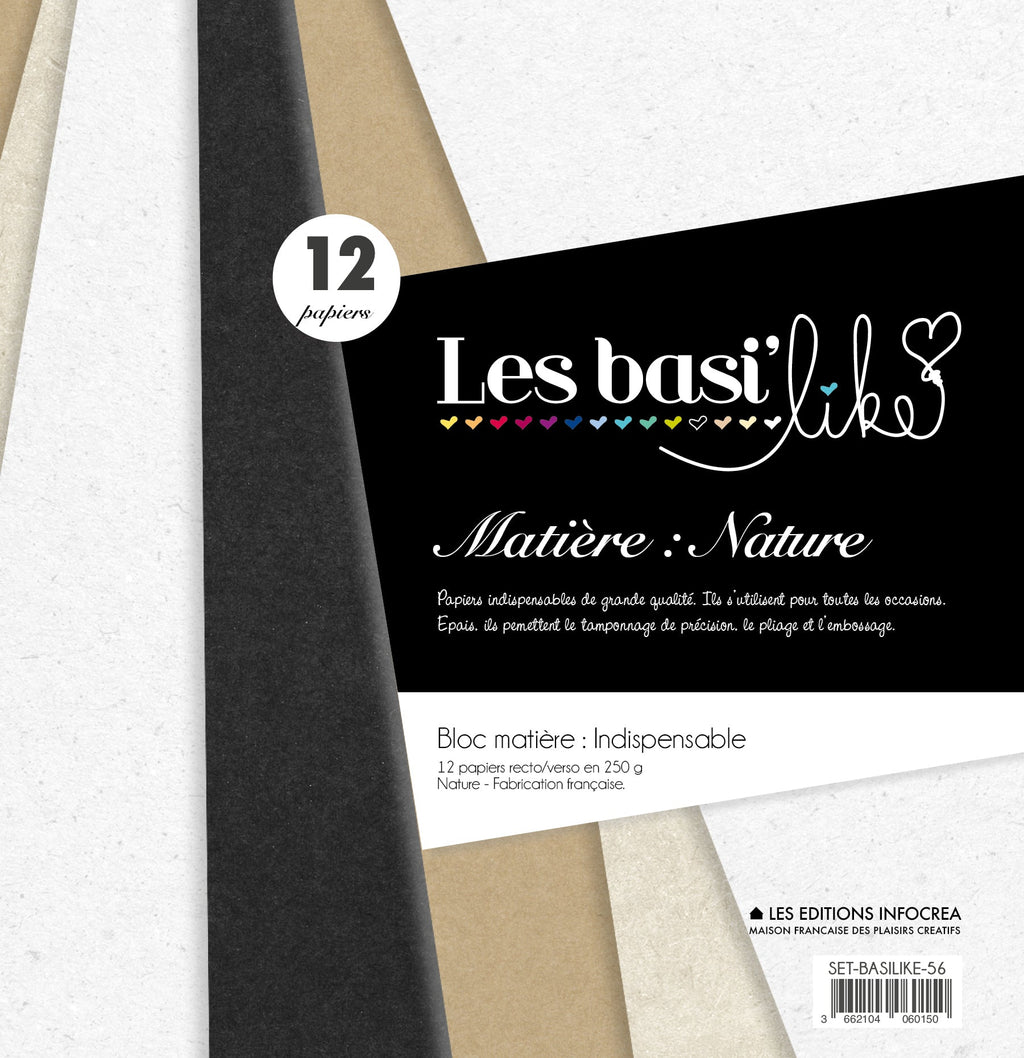 Set de 12 papiers Sultane Authentik Nature - 4 couleurs (Blanc / Sable / Chocolat / Noir)