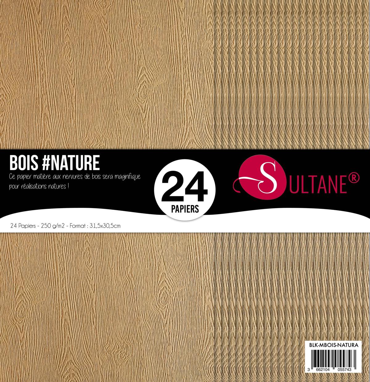 Bloc de 24 Papiers couleur nature avec texture bois