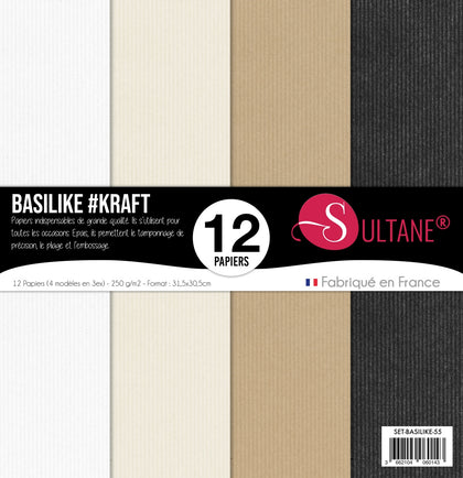 Set de 12 papiers Sultane Authentik Kraft - 4 couleurs (Blanc / Sable / Chocolat / Noir)