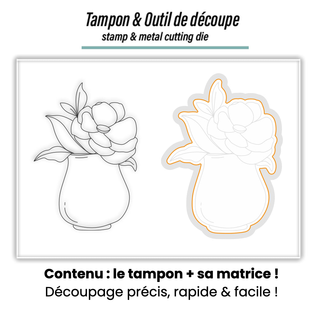 Duo Tampon & Matrice - Camélia dans son joli vase - Love in the Moon