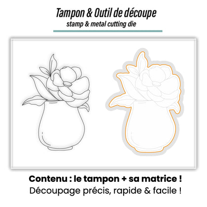 Duo Tampon & Matrice - Camélia dans son joli vase - Love in the Moon