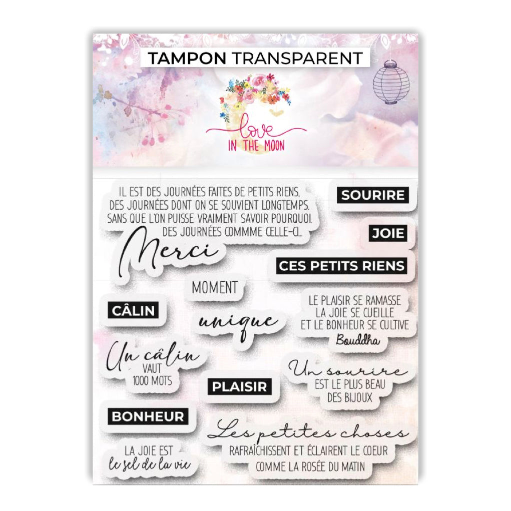 Set de 14 tampons - Sourire, joie bonheur - 10x10cm